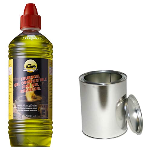 Tischkamin Starter-Set mit 1000 ml Brenngelflasche und 500 ml Blechdose mit passendem Deckel