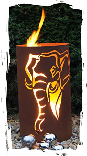 Feuertonne mit Elefanten-Motiv mit Rostoptik von JH-Metalldesign